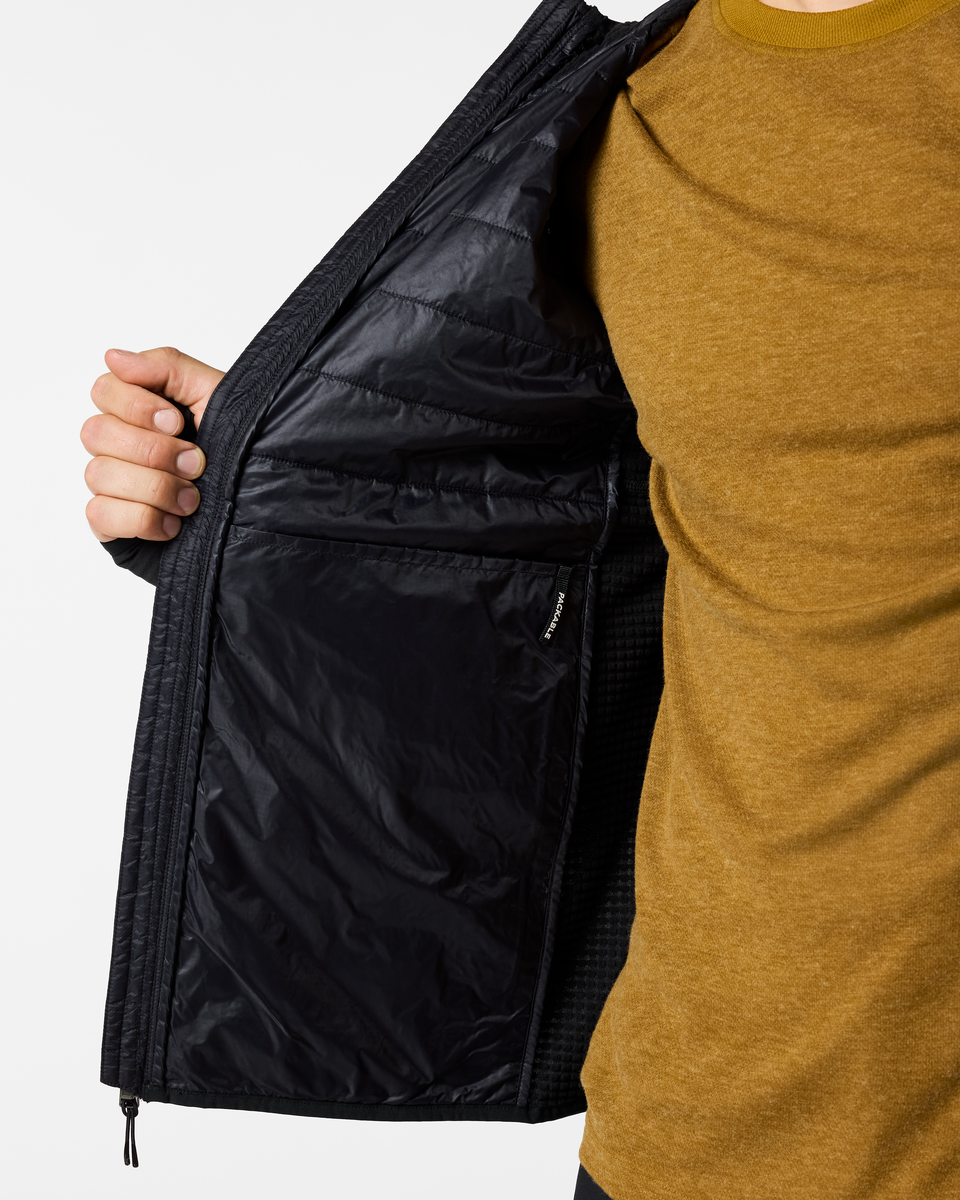 Acodo Hybrid Hooded Jacket - Men's, Cotopaxi Black, Model Kellan