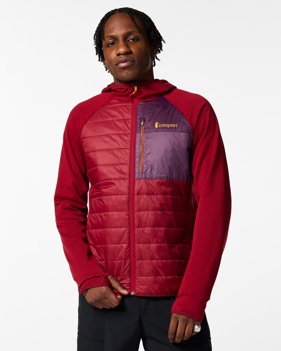 Acodo Hybrid Hooded Jacket - Men's, Crimson, Model Anson