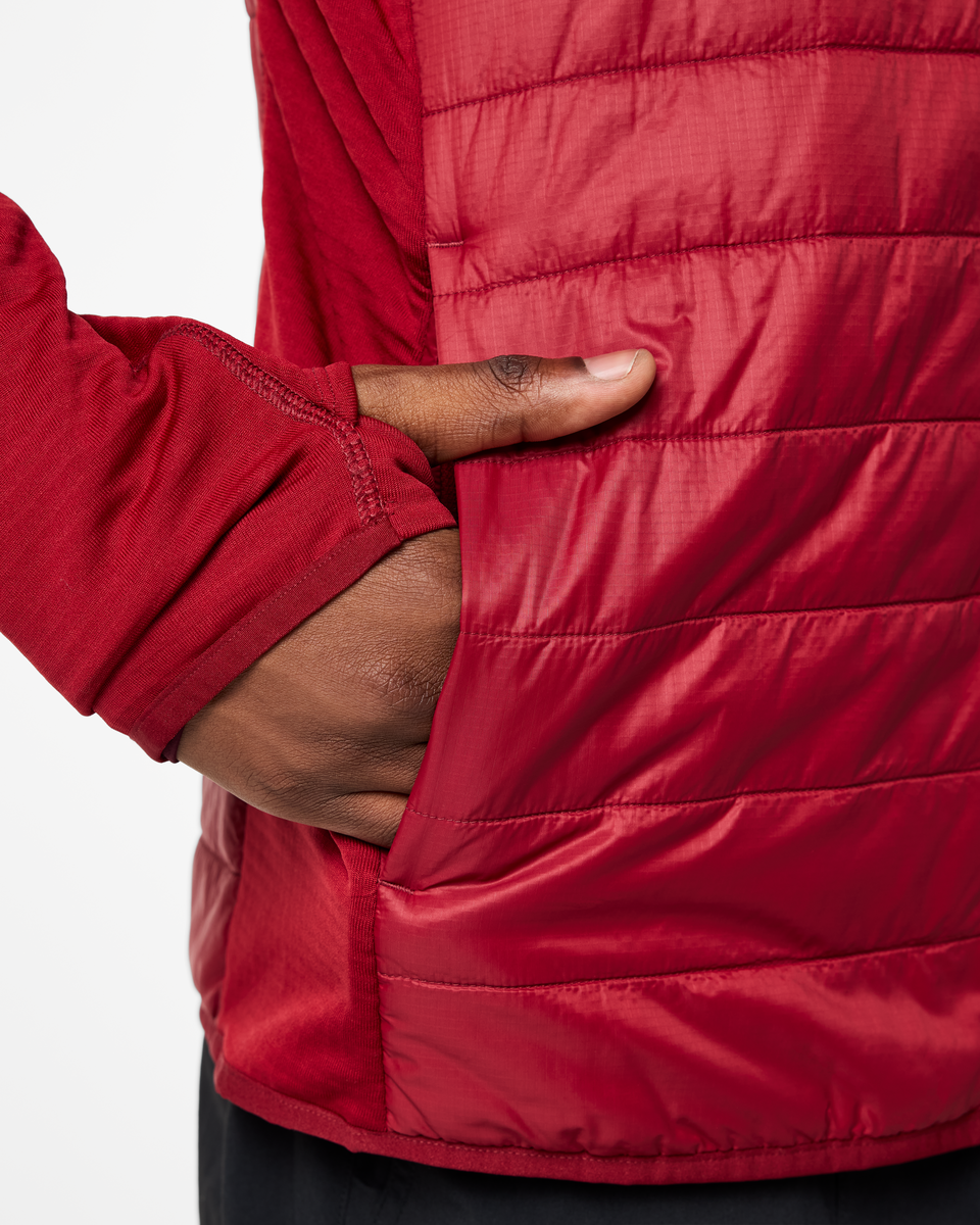 Acodo Hybrid Hooded Jacket - Men's, Crimson, Model Anson