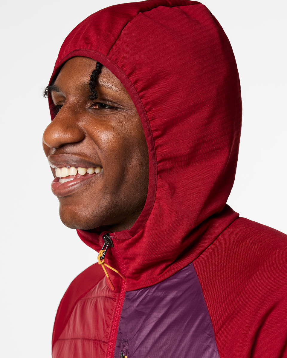 Acodo Hybrid Hooded Jacket - Men's, Crimson, Model Anson