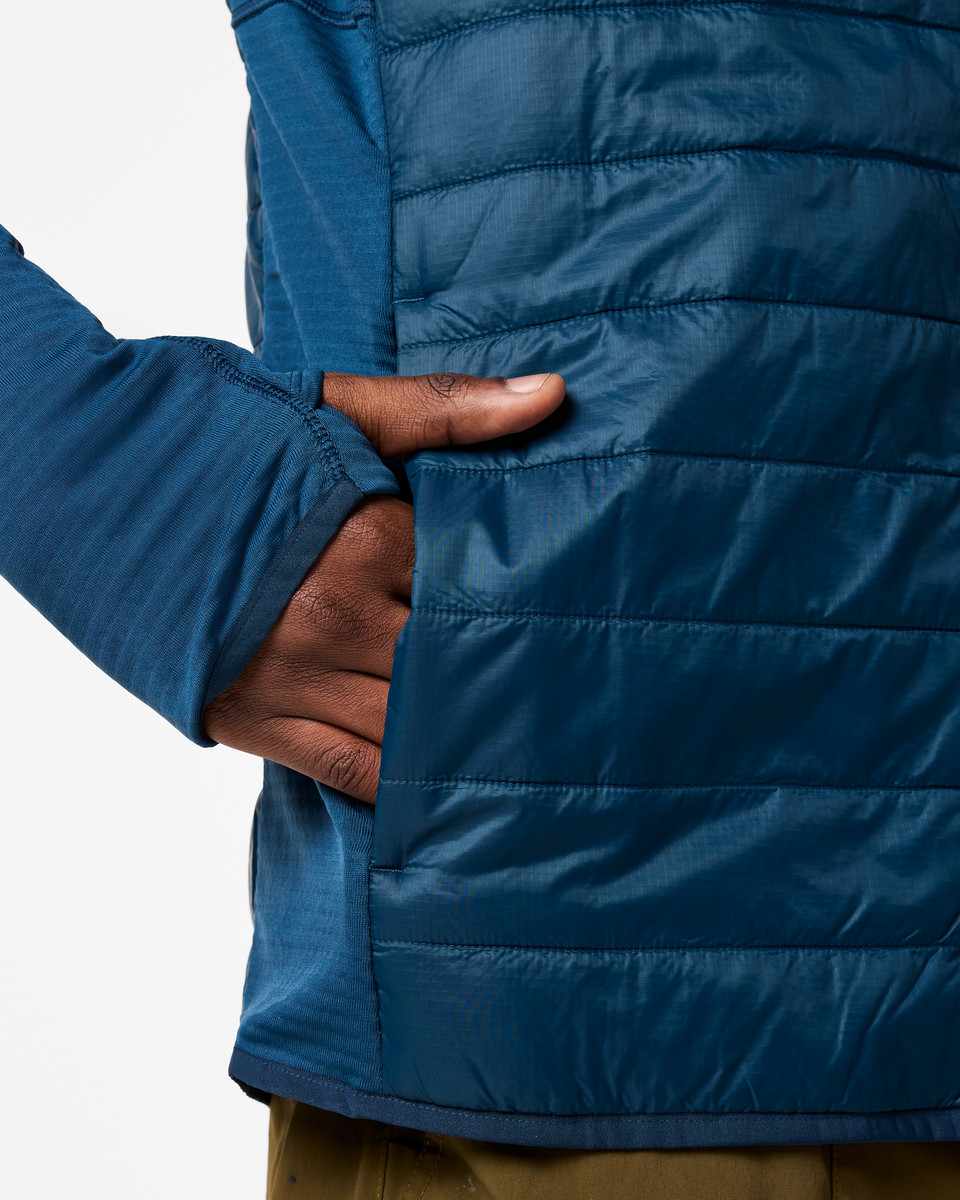 Acodo Hybrid Hooded Jacket - Men's, Indigo, Model Anson