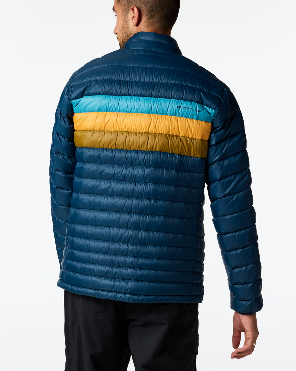 Fuego Down Jacket - Men's, Indigo Stripes, Model Luke