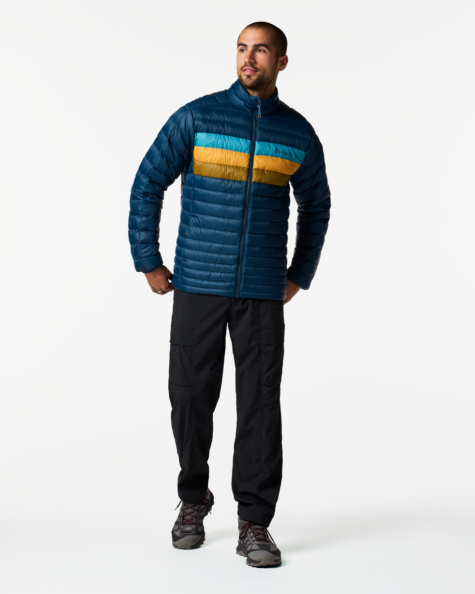 Fuego Down Jacket - Men's, Indigo Stripes, Model Luke