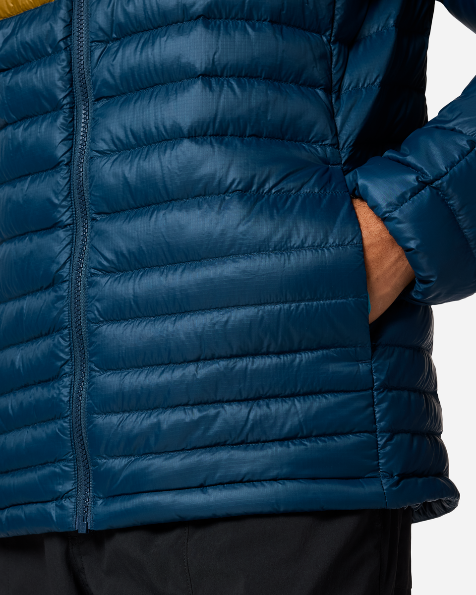 Fuego Down Jacket - Men's, Indigo Stripes, Model Luke