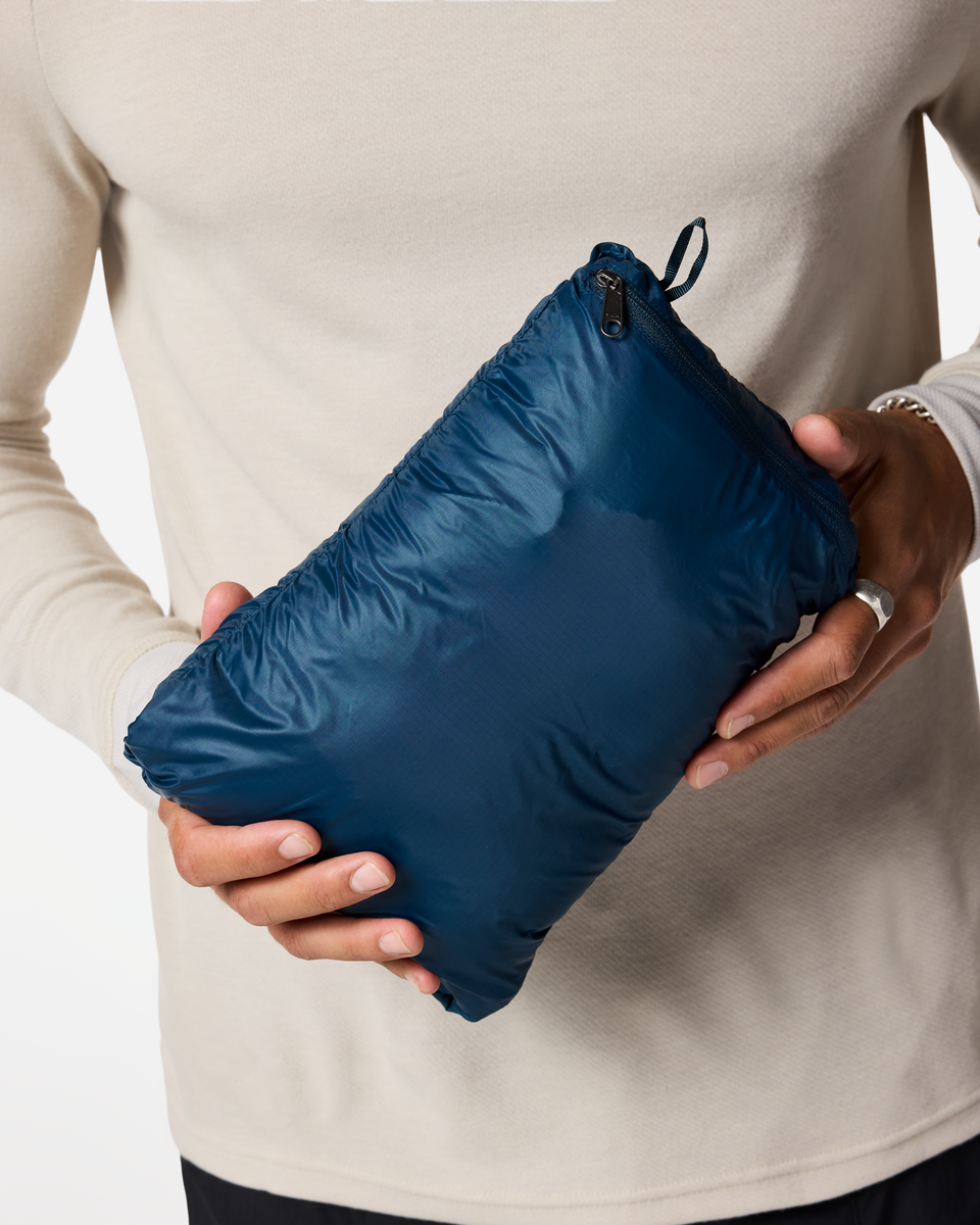 Fuego Down Jacket - Men's, Indigo Stripes, Model Luke