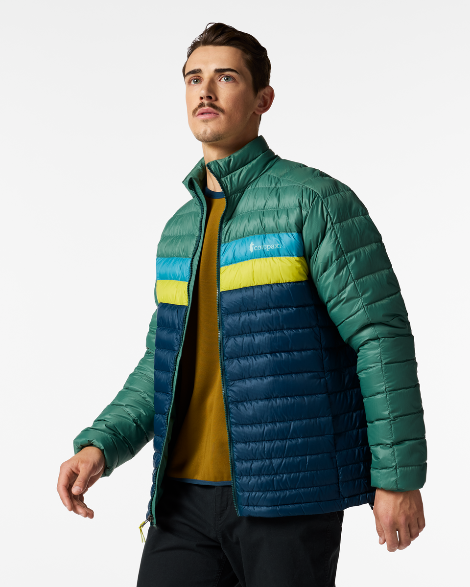 Fuego Down Jacket - Men's, Juniper/Indigo, Model Kellan