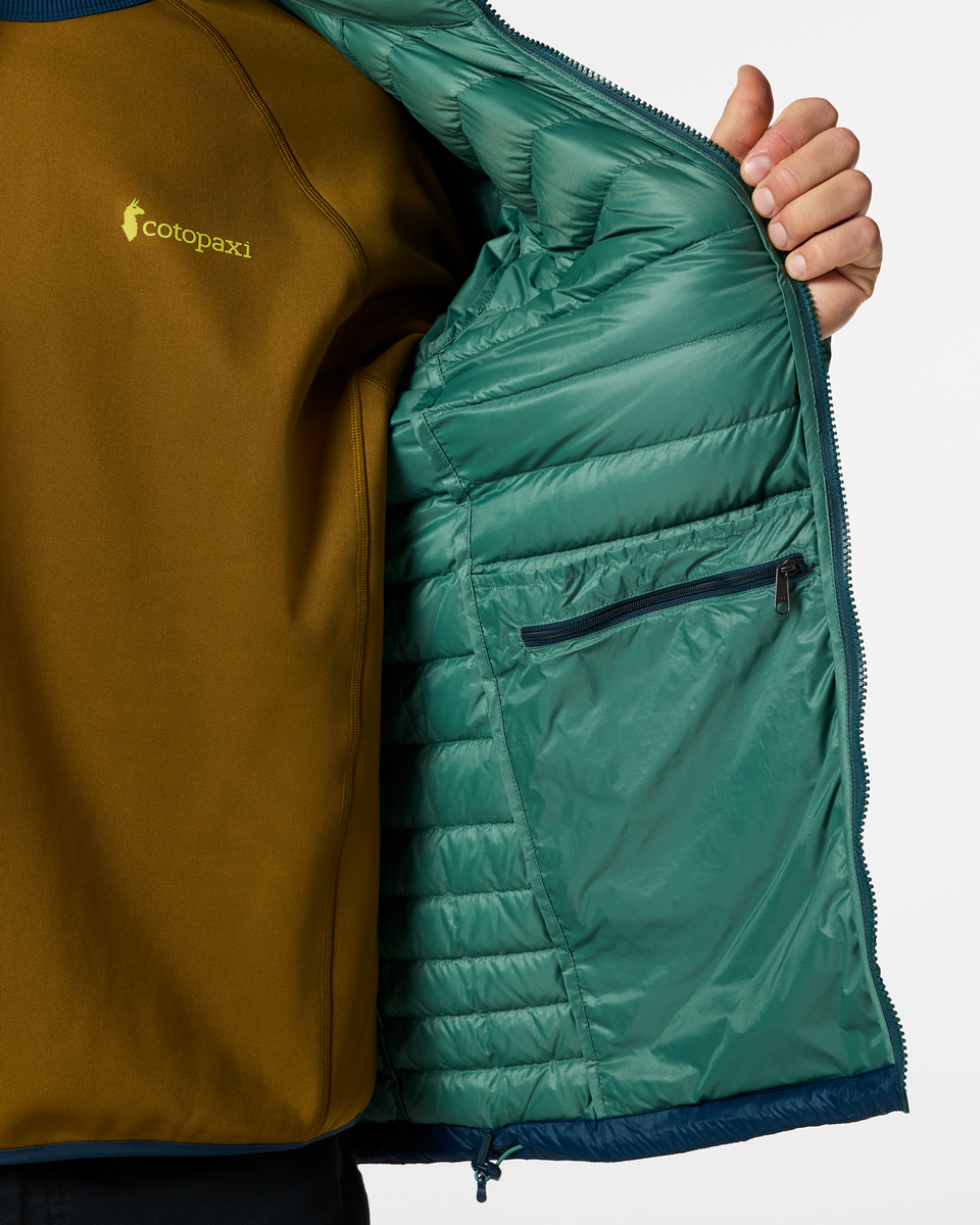 Fuego Down Jacket - Men's, Juniper/Indigo, Model Kellan