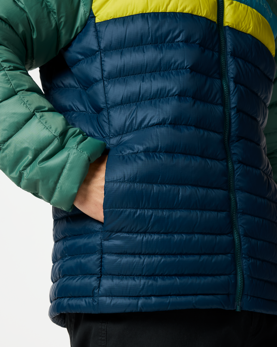 Fuego Down Jacket - Men's, Juniper/Indigo, Model Kellan