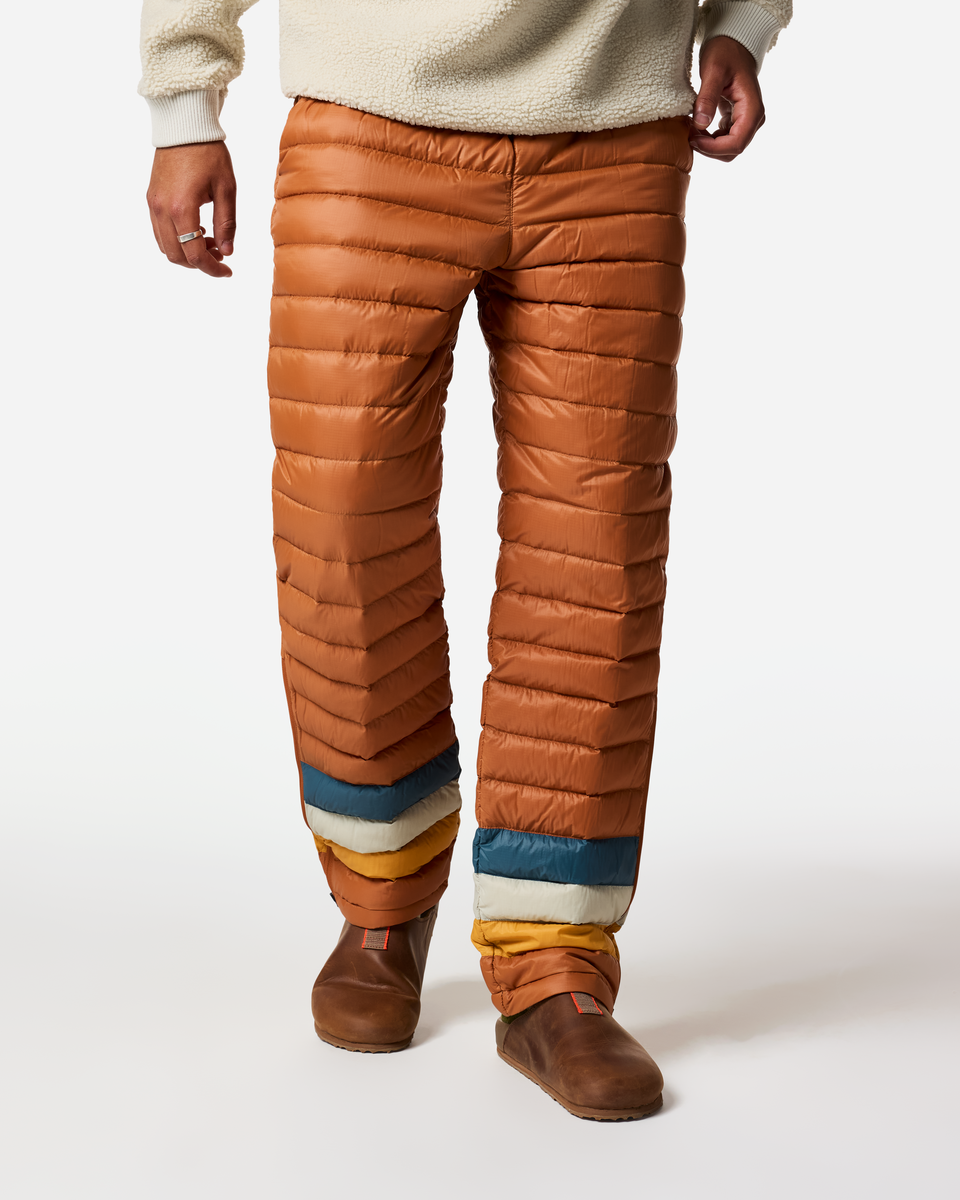 Fuego Down Pant - Men's, Whiskey Stripes, Model Pedro