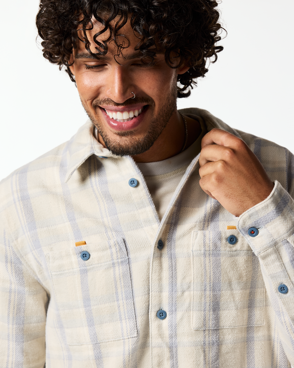 Mero Organic Flannel Shirt - Men's, Vapor Plaid, Model Pedro