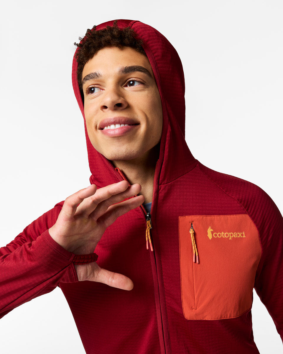Otero Fleece Full-Zip Hooded Jacket - Men's, Crimson, Model Luke