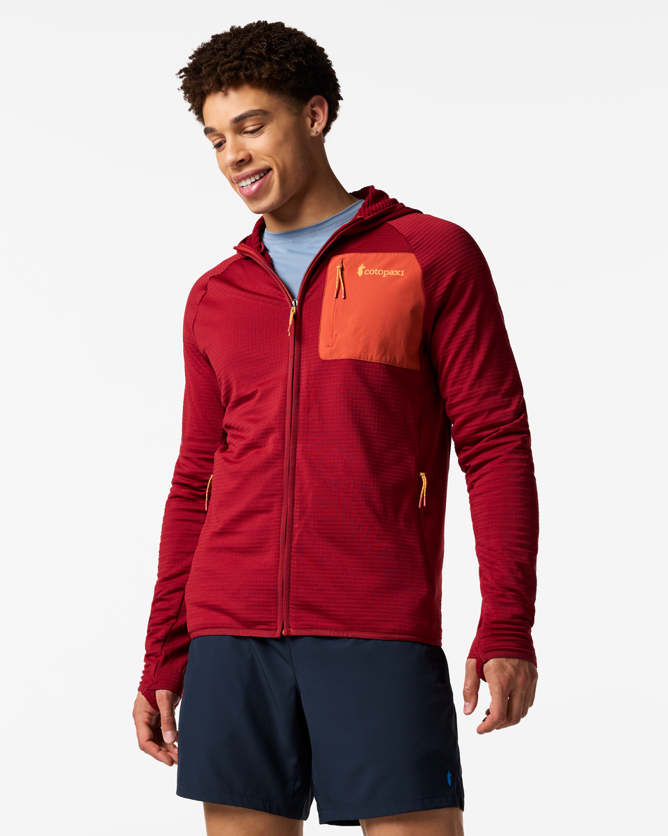 Otero Fleece Full-Zip Hooded Jacket - Men's, Crimson, Model Luke