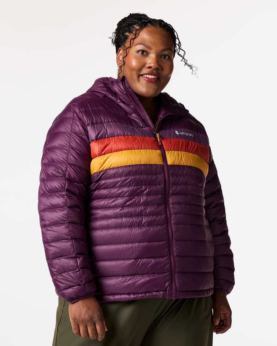 Fuego Down Hooded Jacket - Women's, Acai Stripes, Model Tanisha