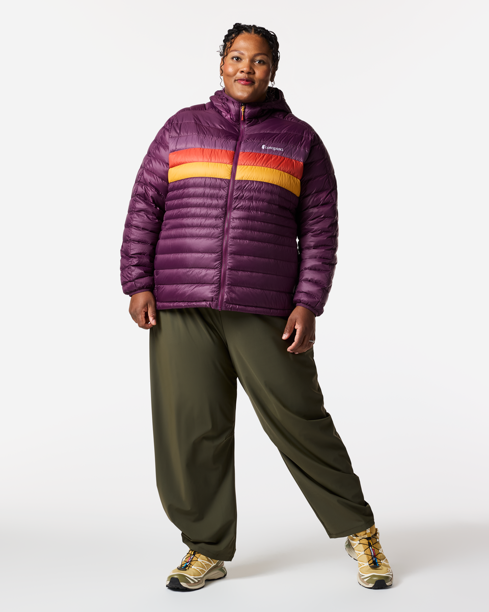 Fuego Down Hooded Jacket - Women's, Acai Stripes, Model Tanisha