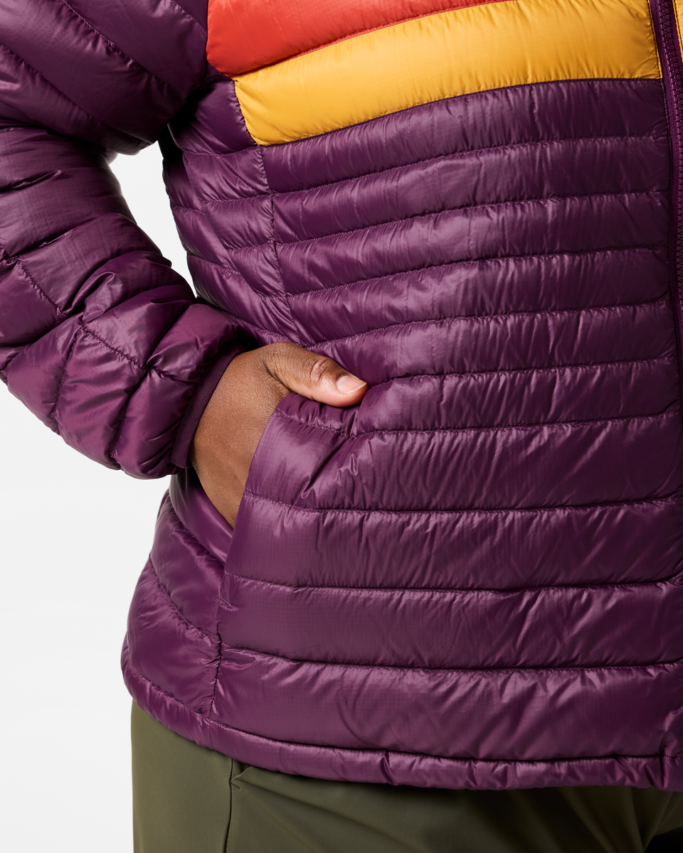 Fuego Down Hooded Jacket - Women's, Acai Stripes, Model Tanisha