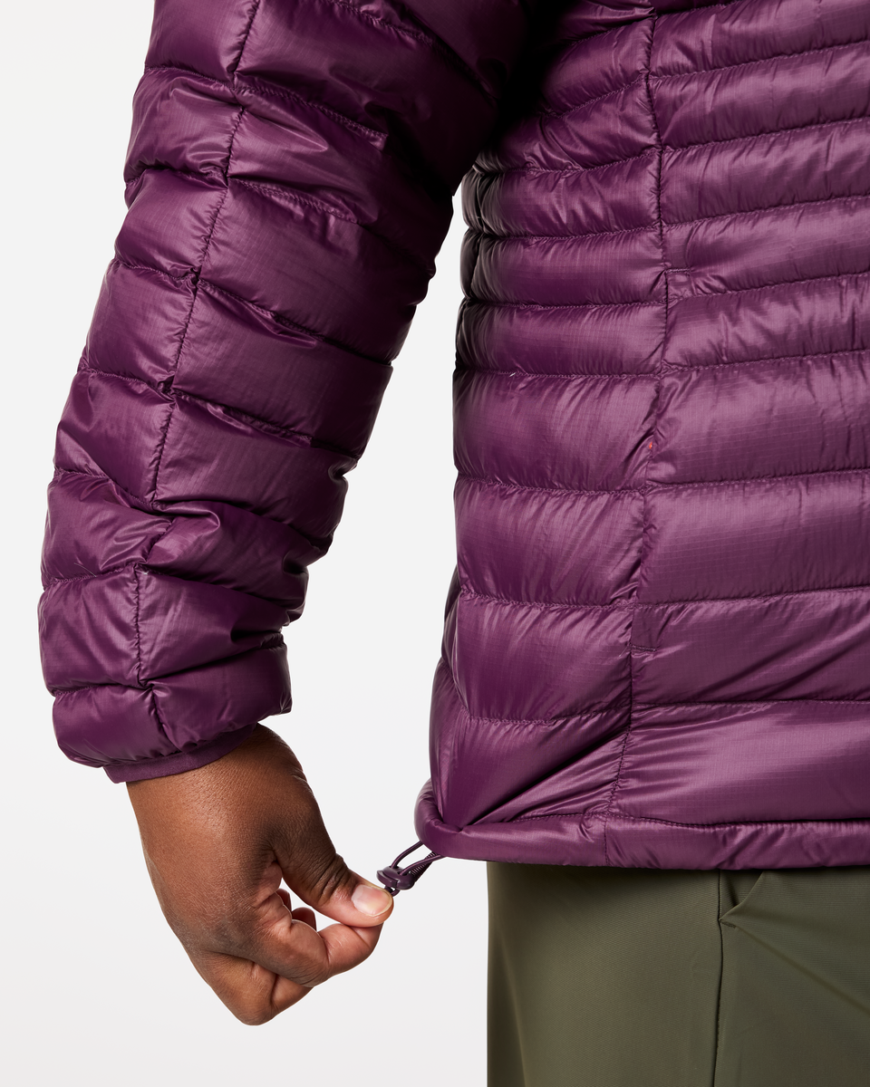 Fuego Down Hooded Jacket - Women's, Acai Stripes, Model Tanisha