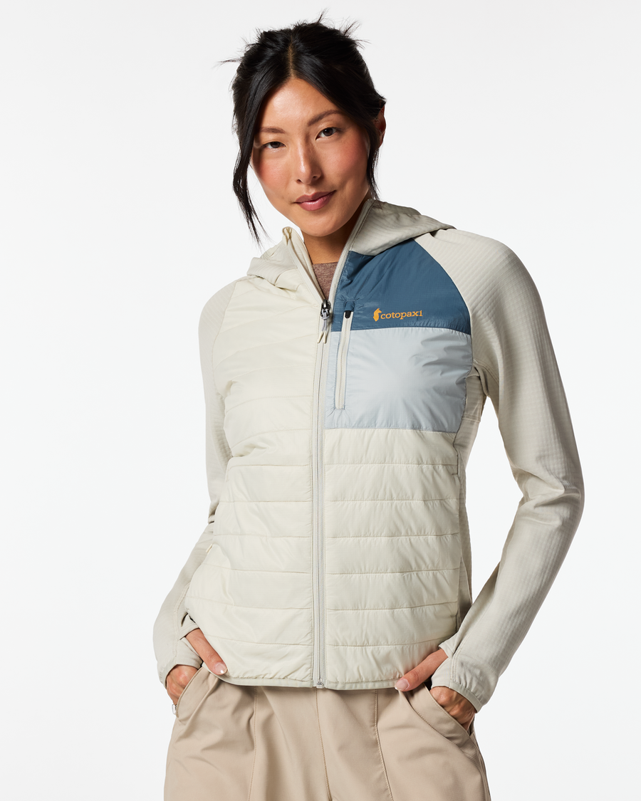 Acodo Hybrid Hooded Jacket - Women's, Chalk/Mineral, Model Tiff