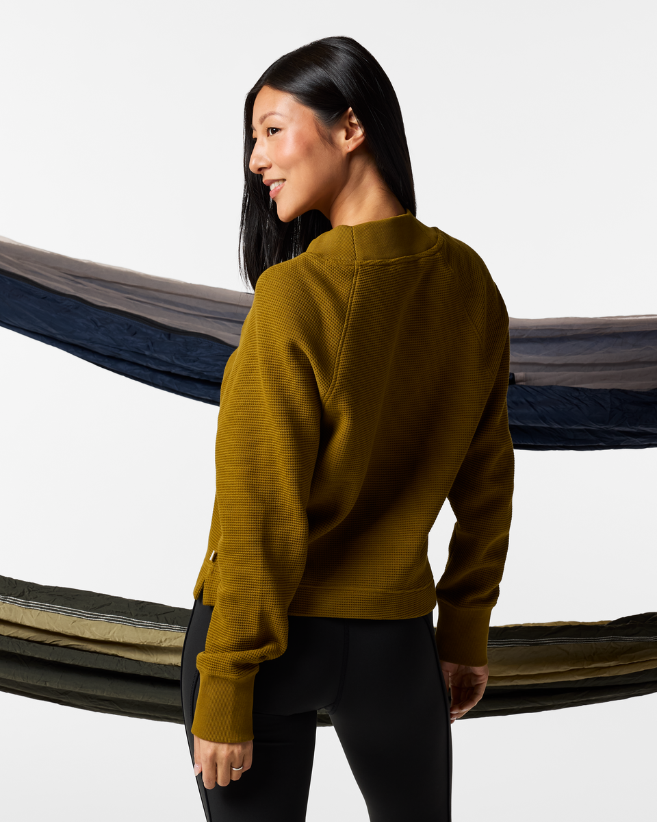 Atajo Long-Sleeve Waffle V-Neck - Women's, Log Cabin, Model Tiff