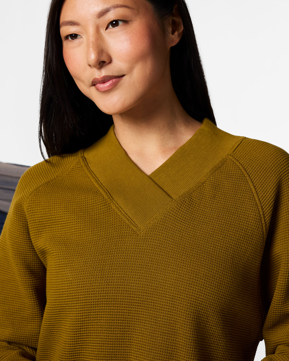 Atajo Long-Sleeve Waffle V-Neck - Women's, Log Cabin, Model Tiff