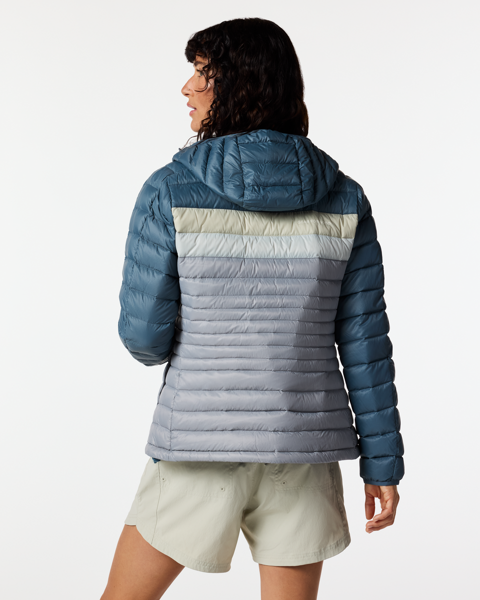 Fuego Down Hooded Jacket - Women's, Slate/Smoke, Model Lola