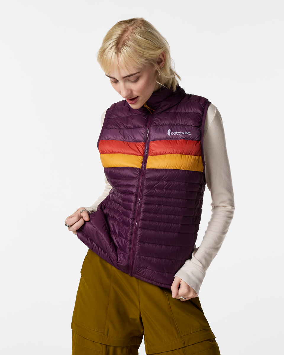 Fuego Down Vest - Women's, Acai Stripes, Model Josie