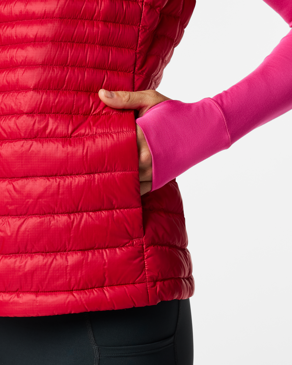 Fuego Down Vest - Women's, Crimson/Spicy, Model Lola