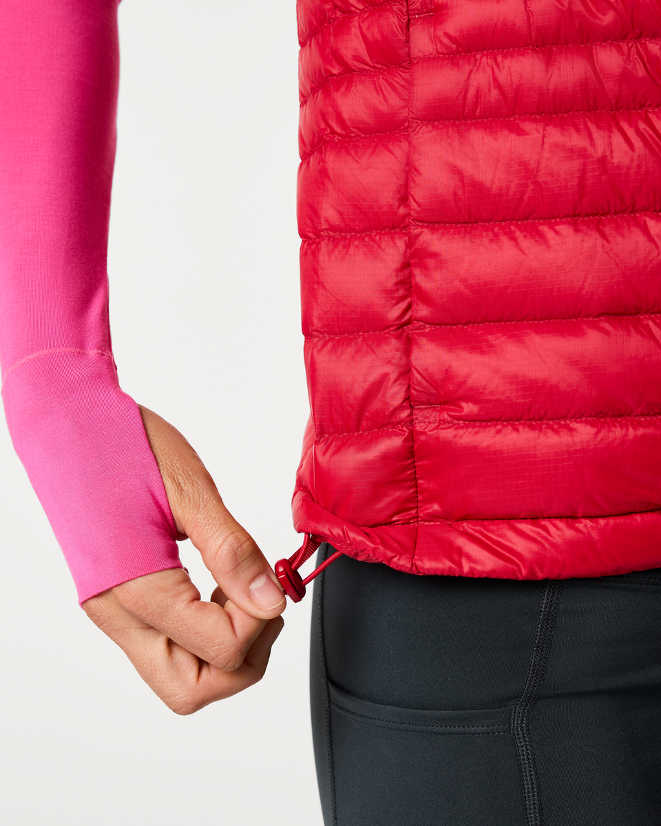 Fuego Down Vest - Women's, Crimson/Spicy, Model Lola