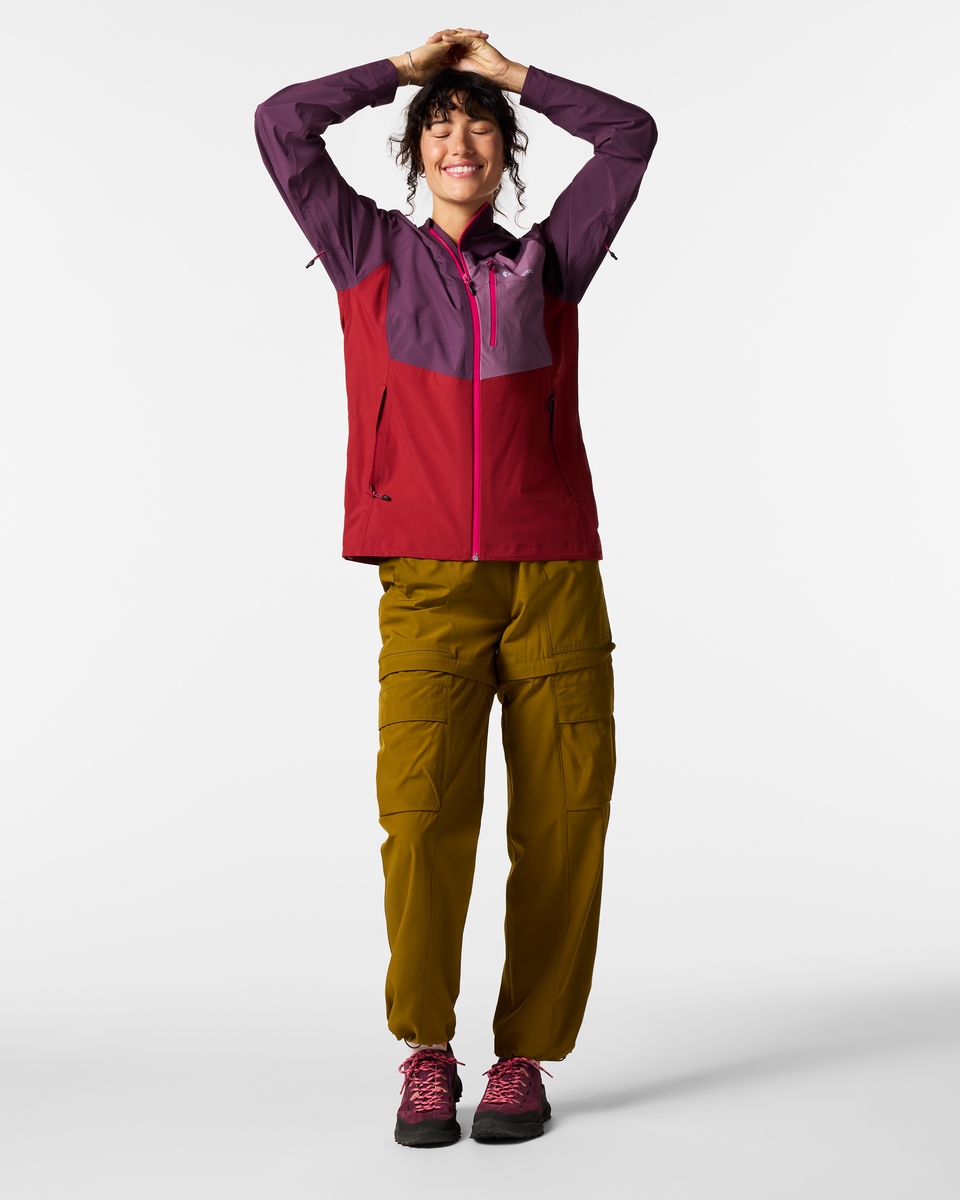 Impermeo 3L Hooded Shell Jacket - Women's, Acai/Crimson, Model Lola
