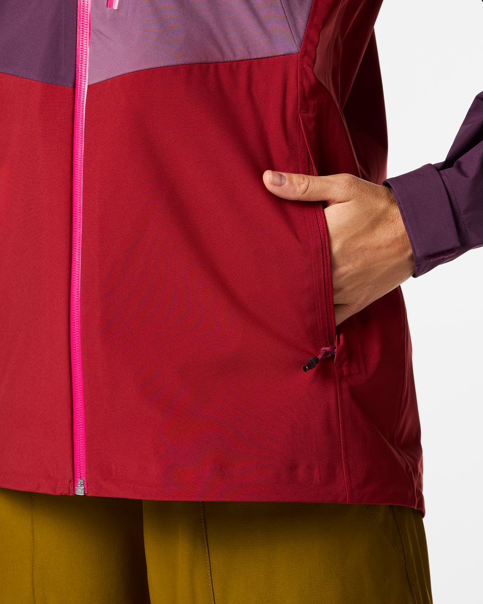 Impermeo 3L Hooded Shell Jacket - Women's, Acai/Crimson, Model Lola