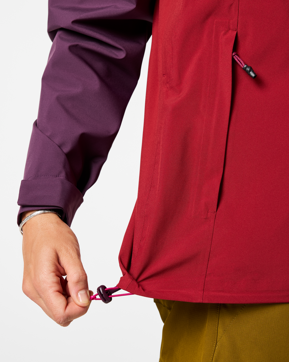 Impermeo 3L Hooded Shell Jacket - Women's, Acai/Crimson, Model Lola