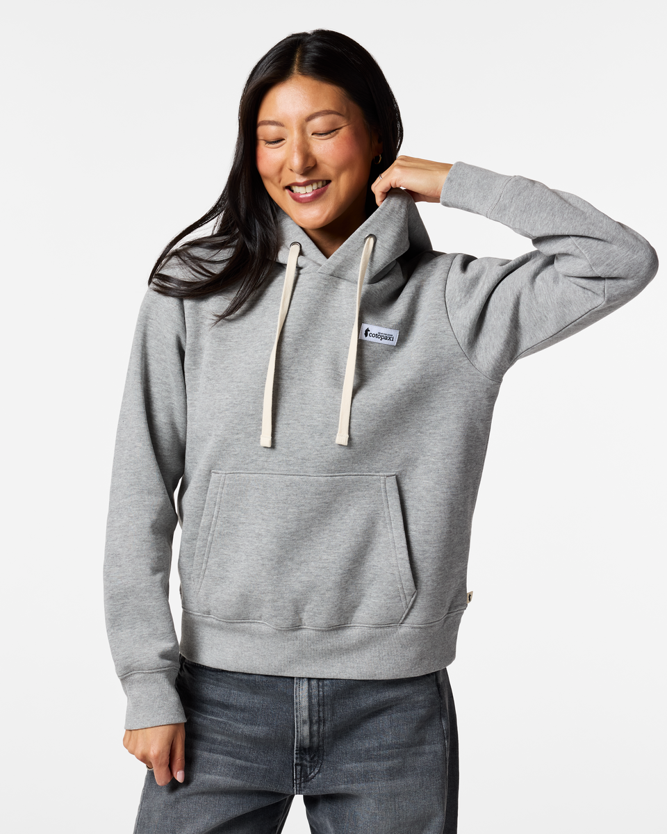 Llama Patch Pullover Hoodie - Women's, Heather Grey, Model Tiff