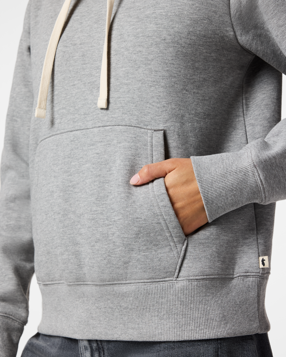 Llama Patch Pullover Hoodie - Women's, Heather Grey, Model Tiff