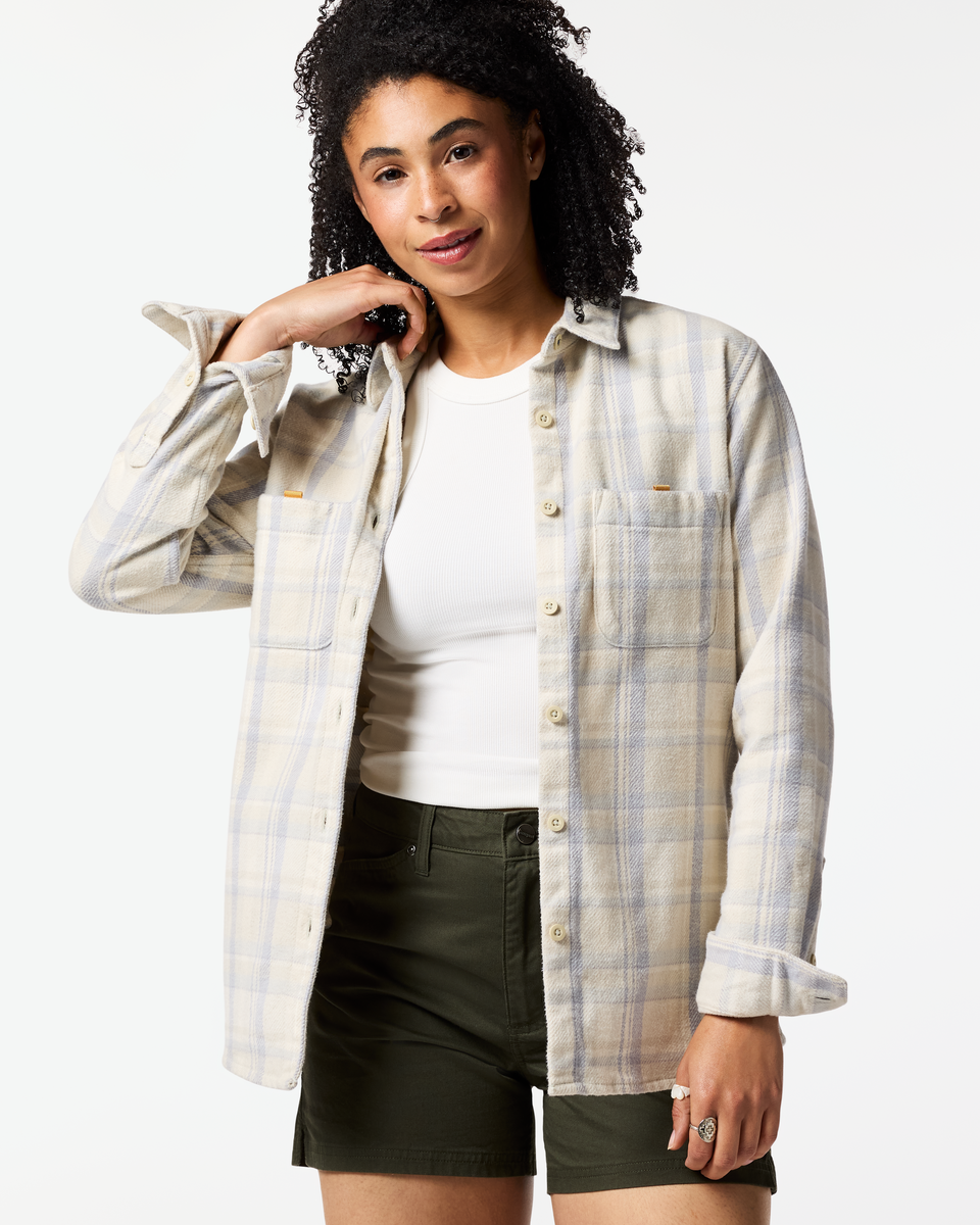 Mero Organic Flannel Shirt - Women's, Mineral Plaid, Model Kalu