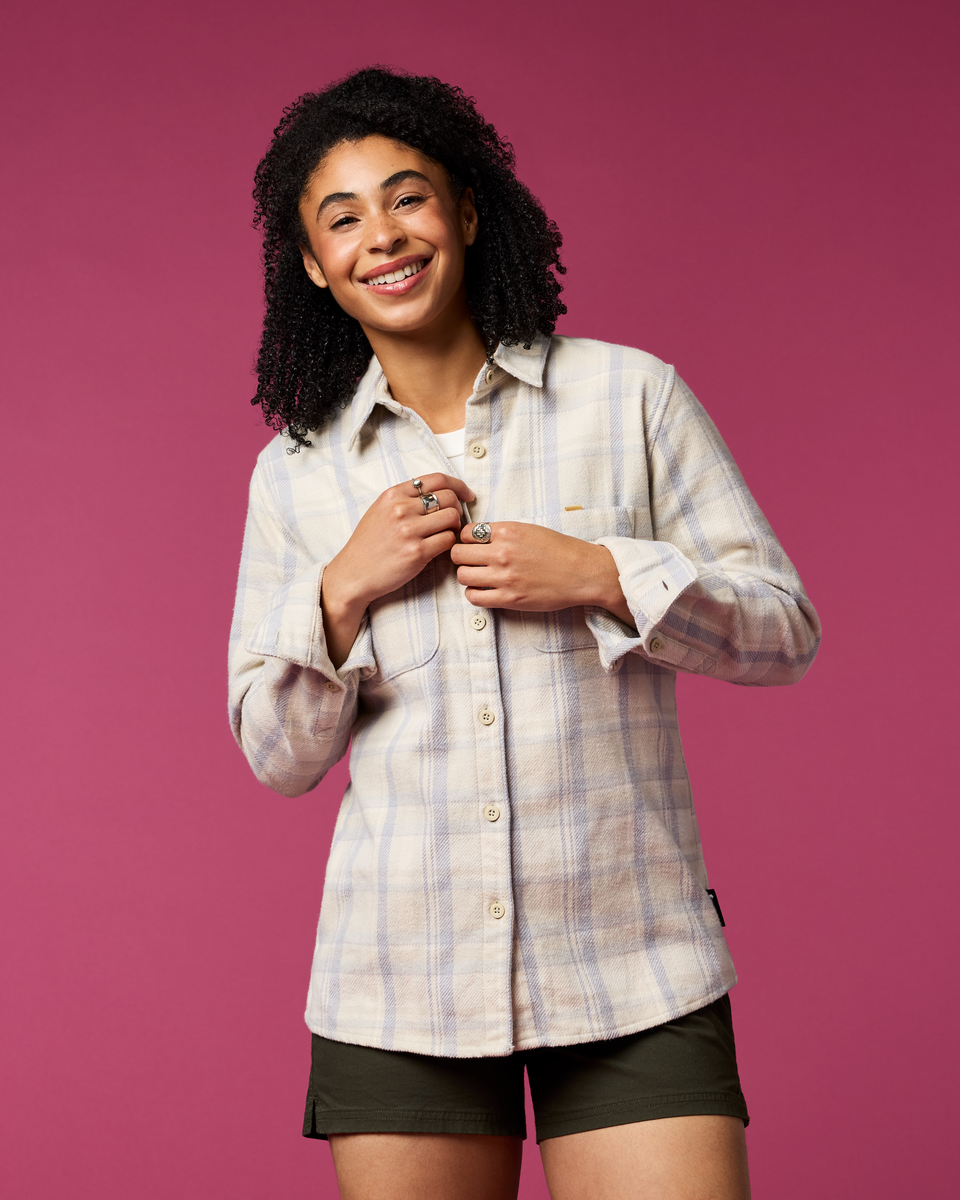 Mero Organic Flannel Shirt - Women's, Mineral Plaid, Model Kalu