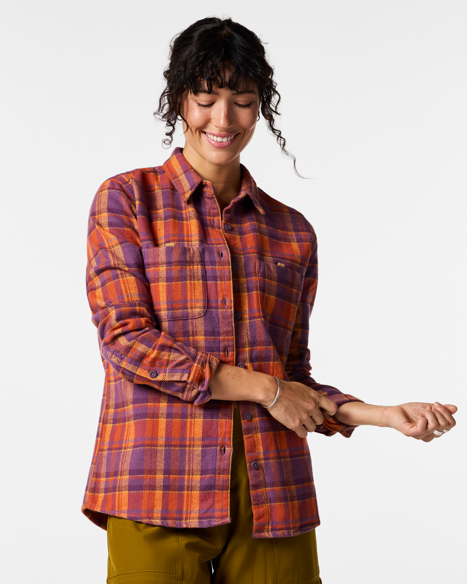 Mero Organic Flannel Shirt - Women's, Mystic Plaid, Model Lola