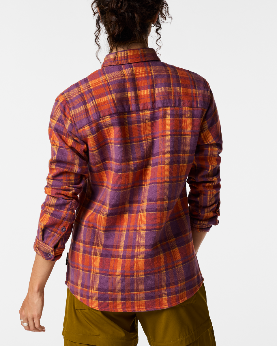 Mero Organic Flannel Shirt - Women's, Mystic Plaid, Model Lola