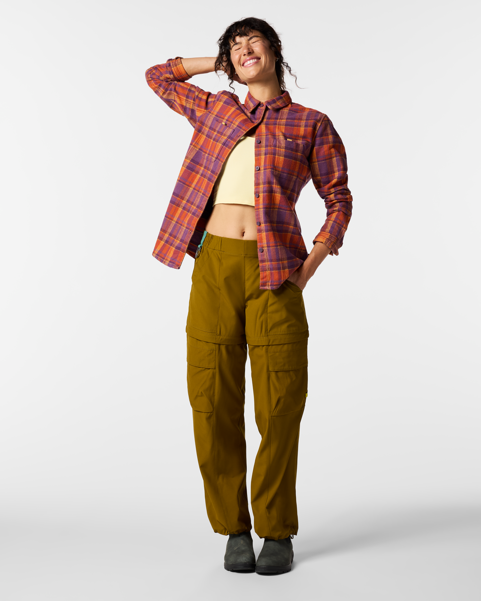 Mero Organic Flannel Shirt - Women's, Mystic Plaid, Model Lola