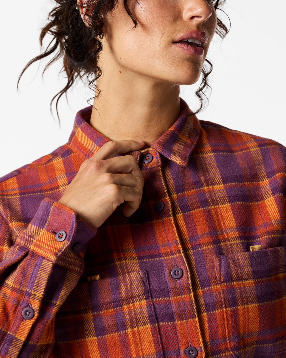 Mero Organic Flannel Shirt - Women's, Mystic Plaid, Model Lola