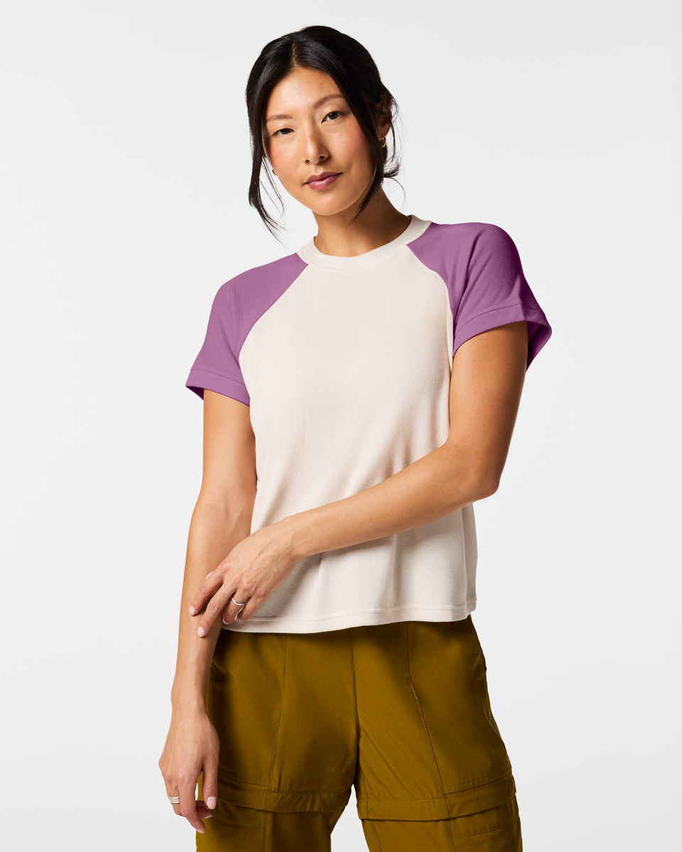 Perenne Short-Sleeve Shirt - Women's, Mystic/Cream, Model Tiff