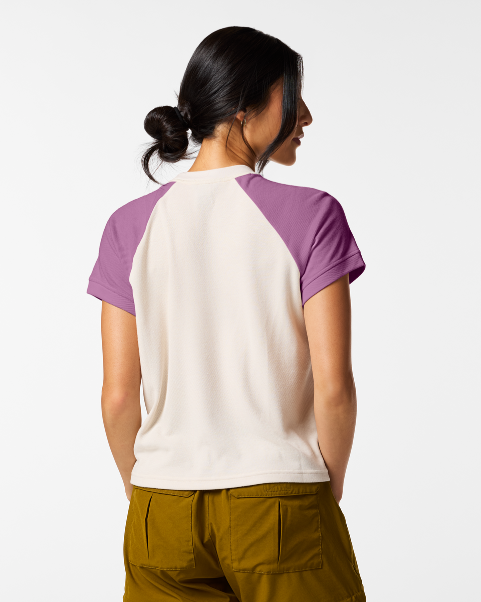 Perenne Short-Sleeve Shirt - Women's, Mystic/Cream, Model Tiff