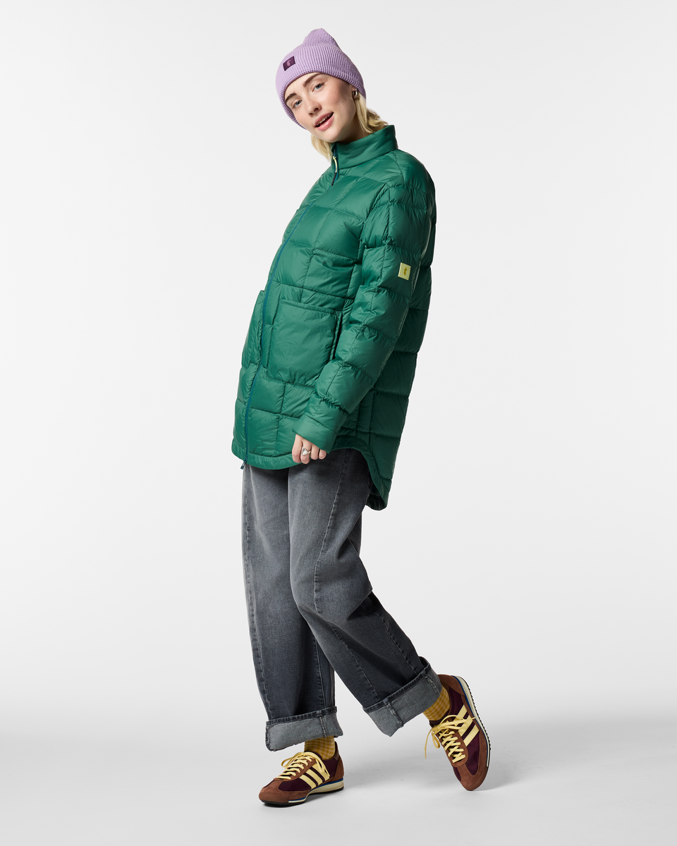Repleto Down Long Jacket - Women's, Juniper, Model Josie