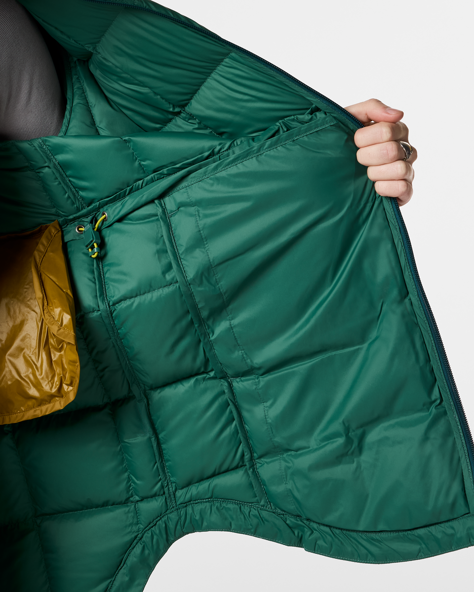 Repleto Down Long Jacket - Women's, Juniper, Model Josie
