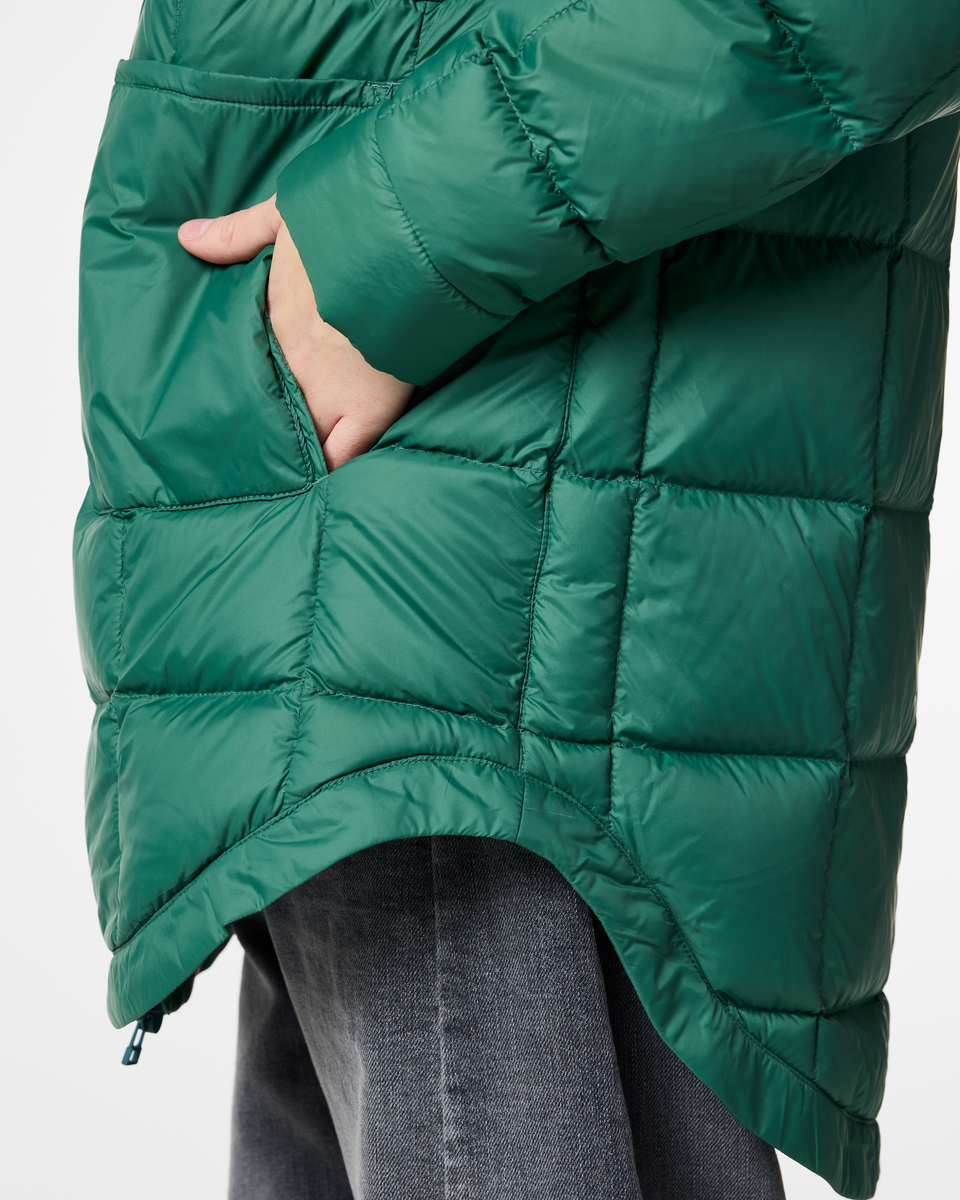 Repleto Down Long Jacket - Women's, Juniper, Model Josie